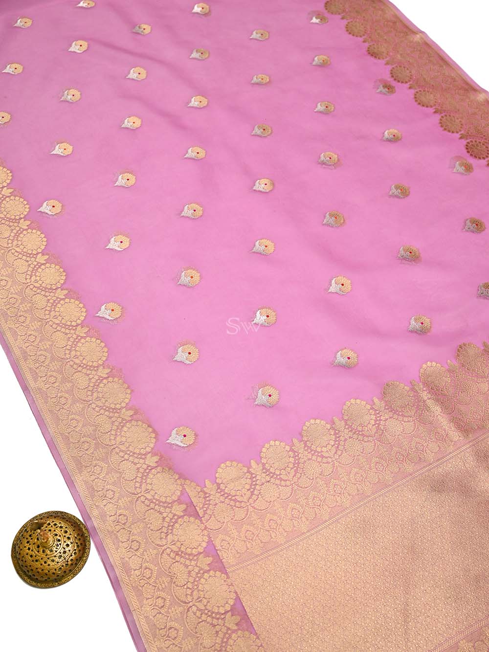 Pink Boota Organza Handloom Banarasi Saree