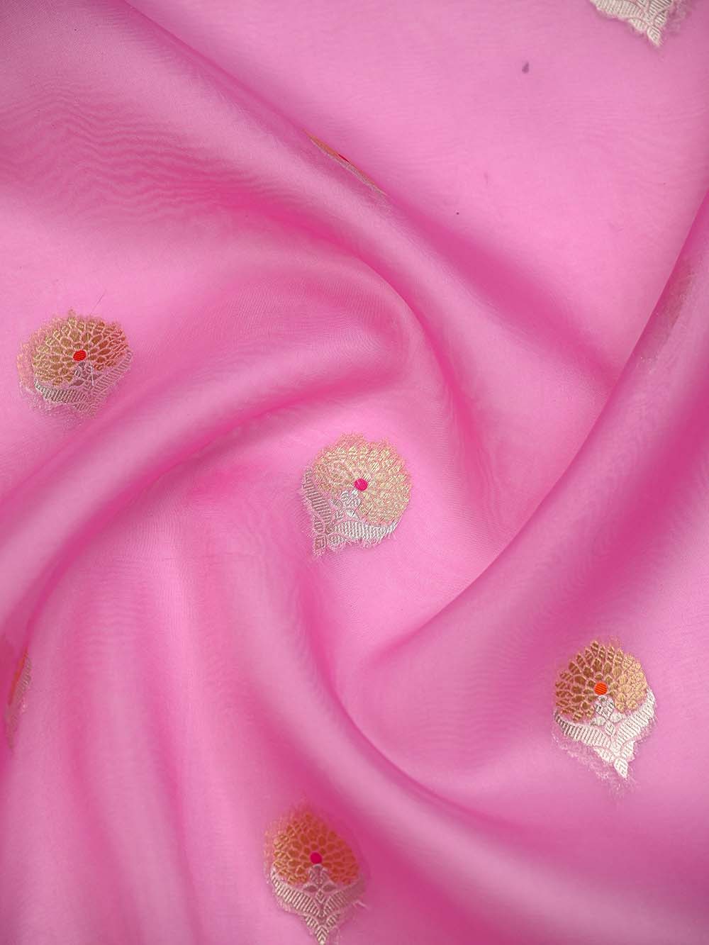 Pink Boota Organza Handloom Banarasi Saree