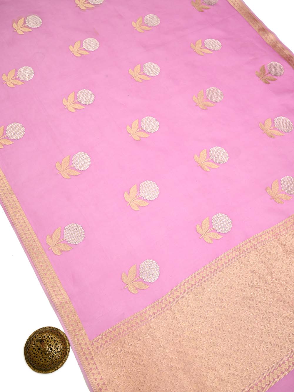 Pink Boota Organza Handloom Banarasi Saree