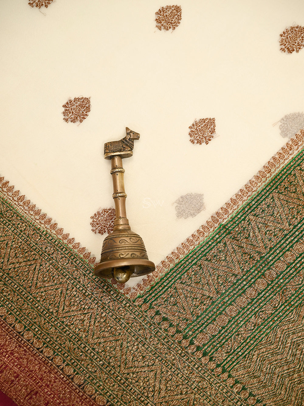 Cream Boota Organza Silk Handloom Banarasi Saree - Sacred Weaves