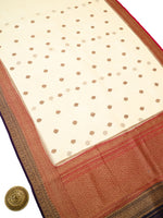 Cream Boota Organza Silk Handloom Banarasi Saree - Sacred Weaves