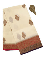 Cream Boota Organza Silk Handloom Banarasi Saree - Sacred Weaves