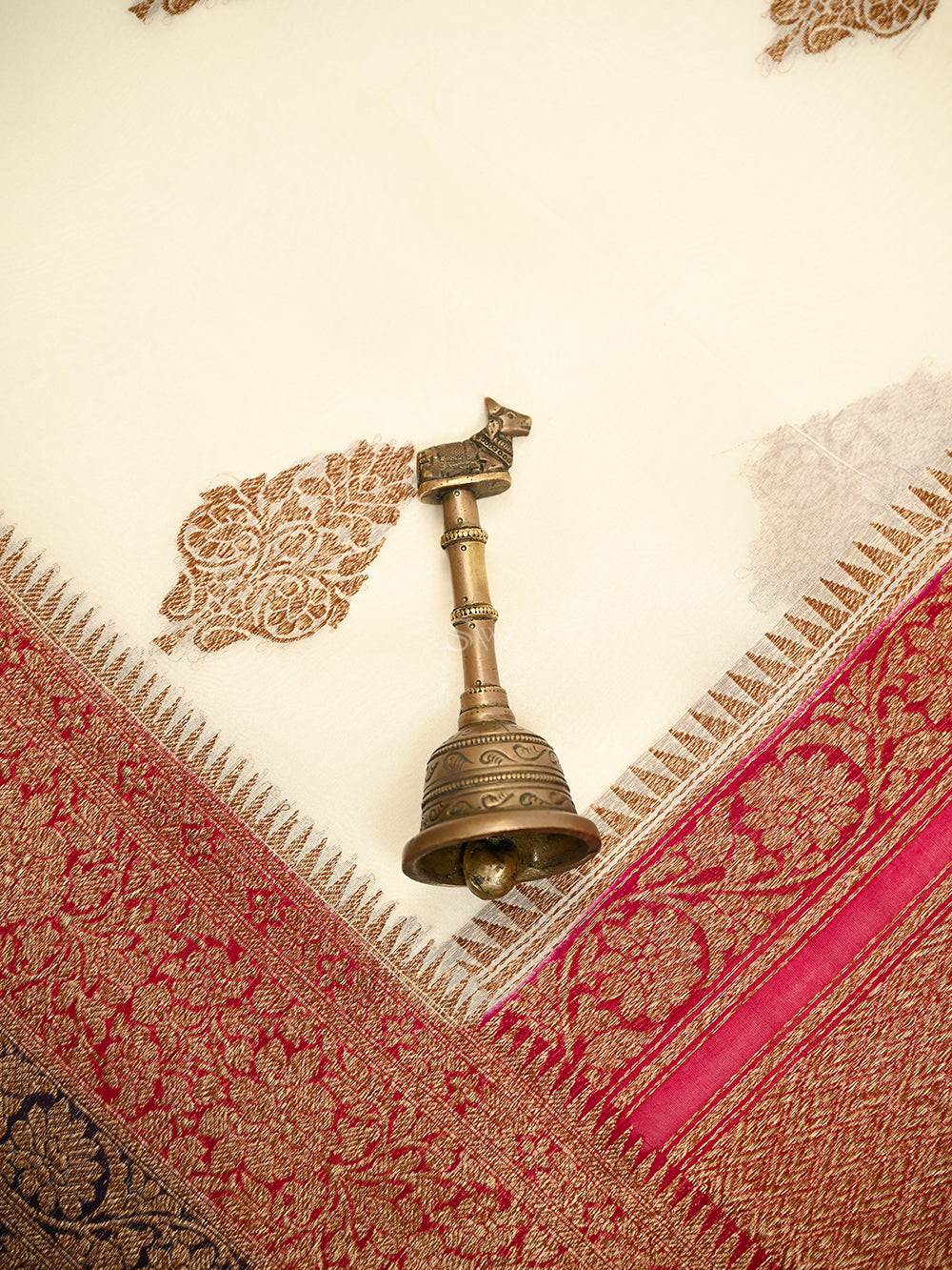 Cream Boota Organza Silk Handloom Banarasi Saree - Sacred Weaves