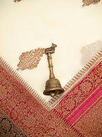 Cream Boota Organza Silk Handloom Banarasi Saree - Sacred Weaves