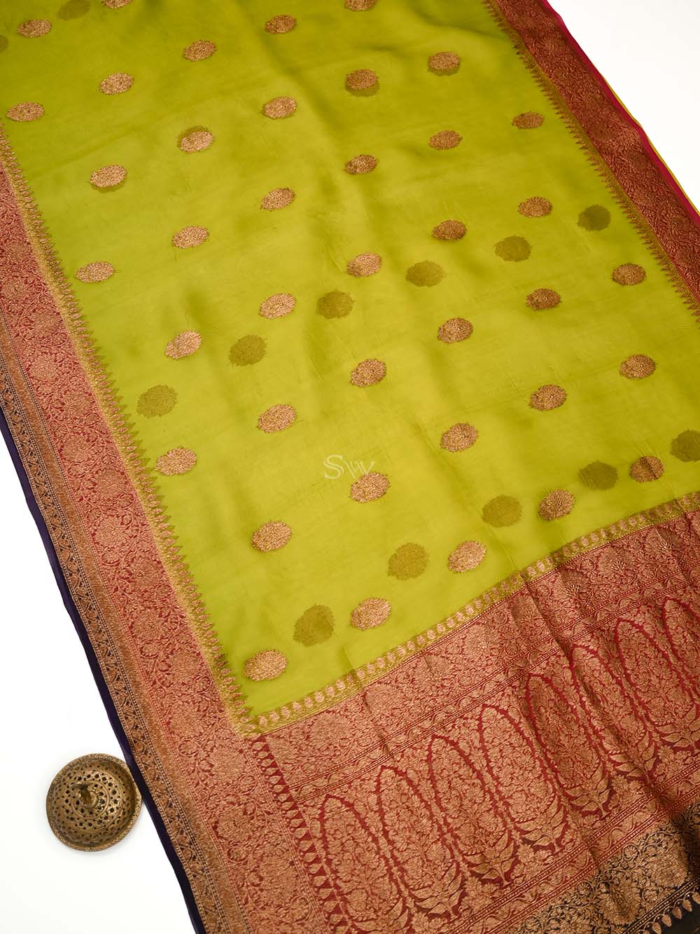 Parrot Green Organza Silk Handloom Banarasi Saree - Sacred Weaves
