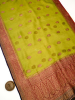 Parrot Green Organza Silk Handloom Banarasi Saree - Sacred Weaves