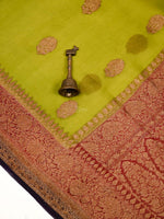 Parrot Green Organza Silk Handloom Banarasi Saree - Sacred Weaves