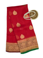 Maroon Organza Silk Handloom Banarasi Saree - Sacred Weaves