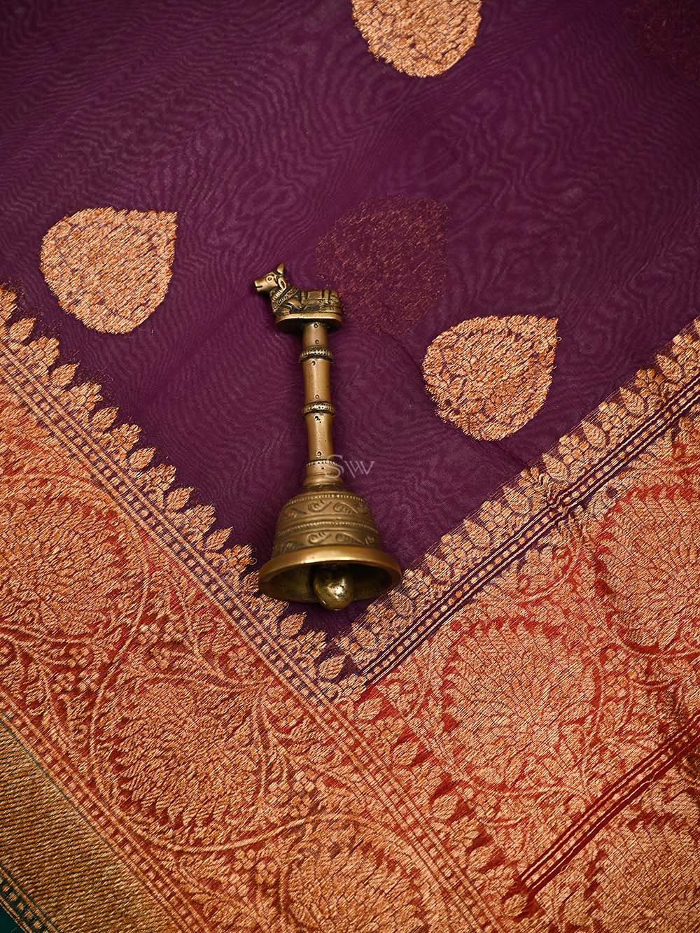 Wine Organza Silk Handloom Banarasi Saree - Sacred Weaves