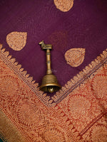 Wine Organza Silk Handloom Banarasi Saree - Sacred Weaves