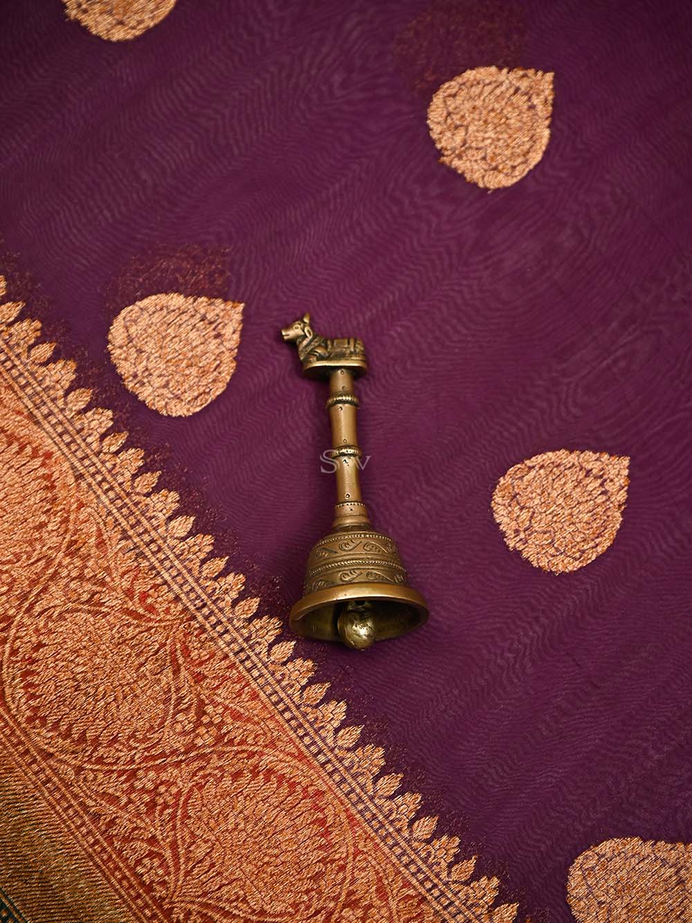 Wine Organza Silk Handloom Banarasi Saree - Sacred Weaves