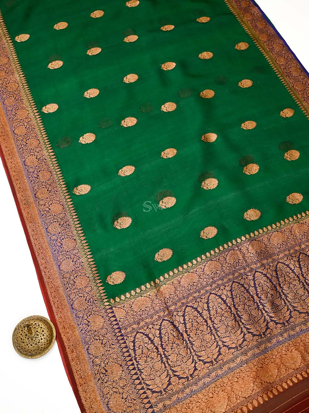 Bottle Green Organza Silk Handloom Banarasi Saree - Sacred Weaves