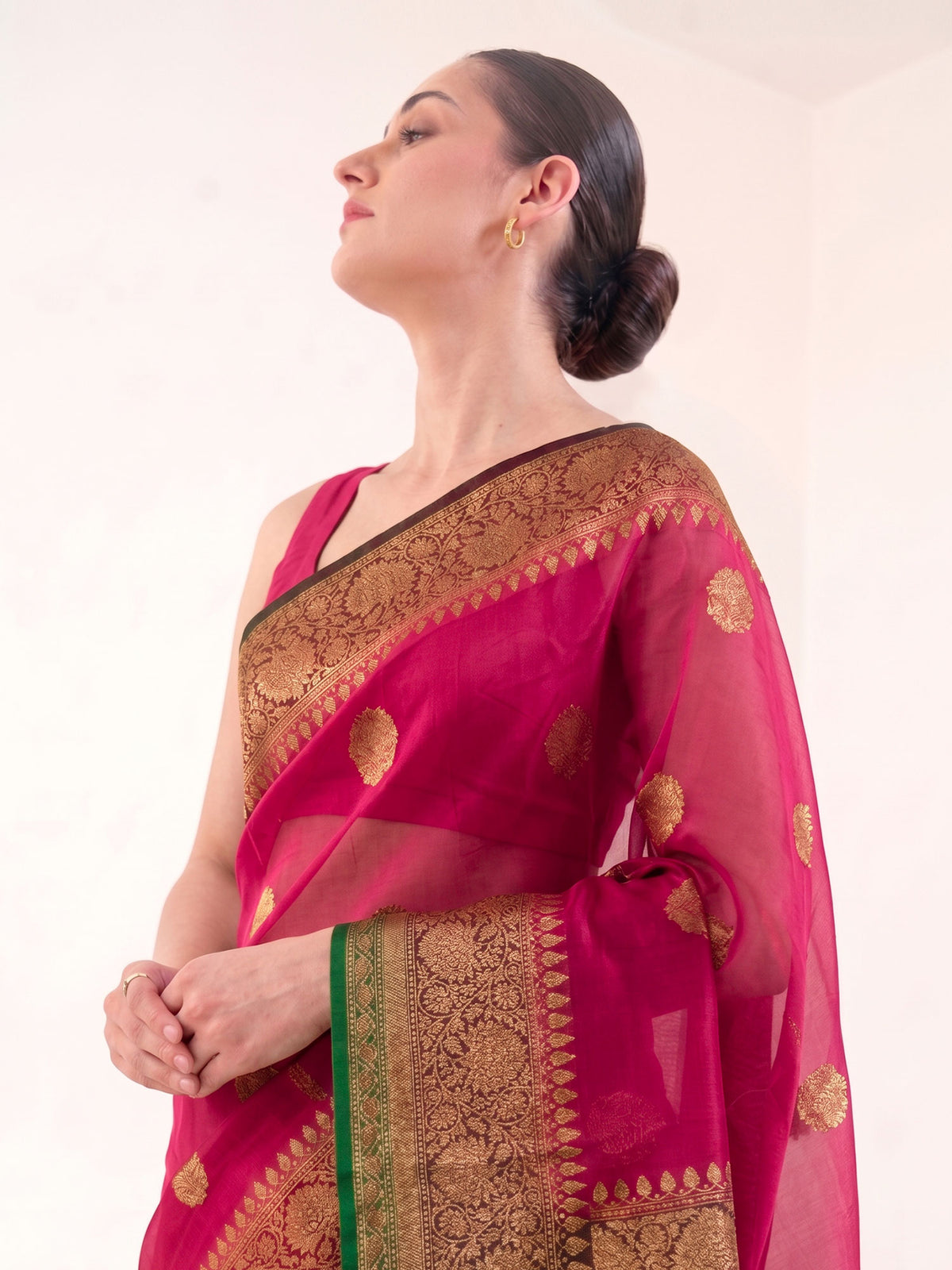 Dark Magenta Organza Silk Handloom Banarasi Saree - Sacred Weaves