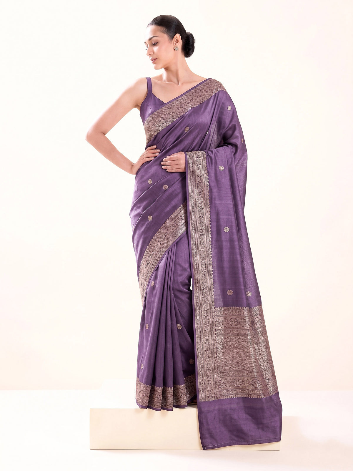 Pastel Purple Sona Roopa Zari Booti Satin Silk Handloom Banarasi Saree - Sacred Weaves