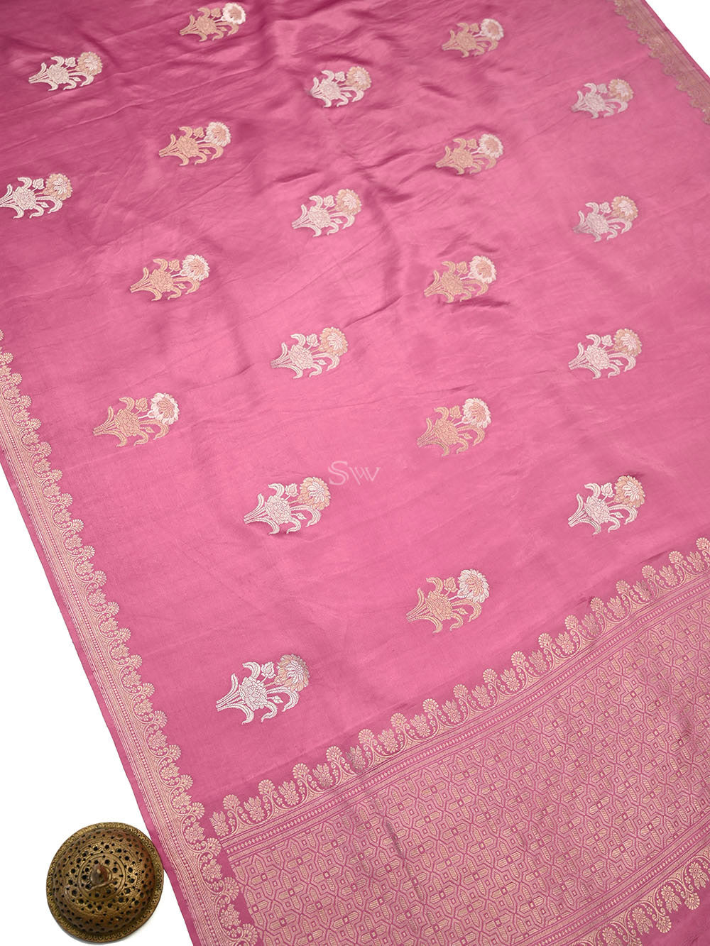 Pink Sona Roopa Boota Satin Silk Handloom Banarasi Saree - Sacred Weaves