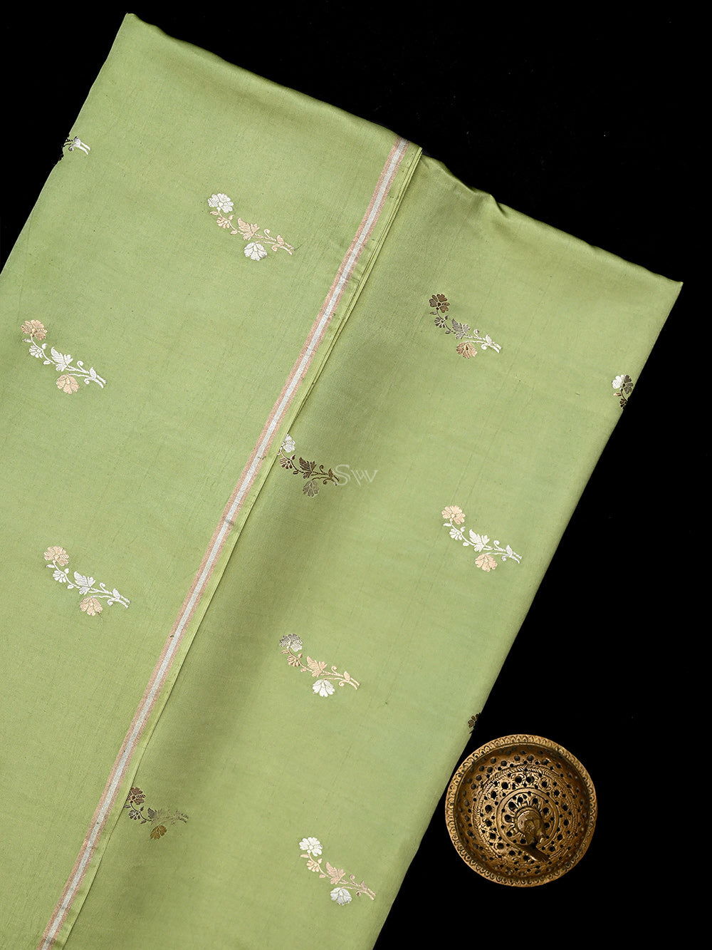 Pista Green Boota Satin Silk Handloom Banarasi Saree - Sacred Weaves