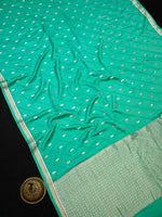 Sea Green Booti Satin Silk Handloom Banarasi Saree - Sacred Weaves