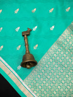 Sea Green Booti Satin Silk Handloom Banarasi Saree - Sacred Weaves
