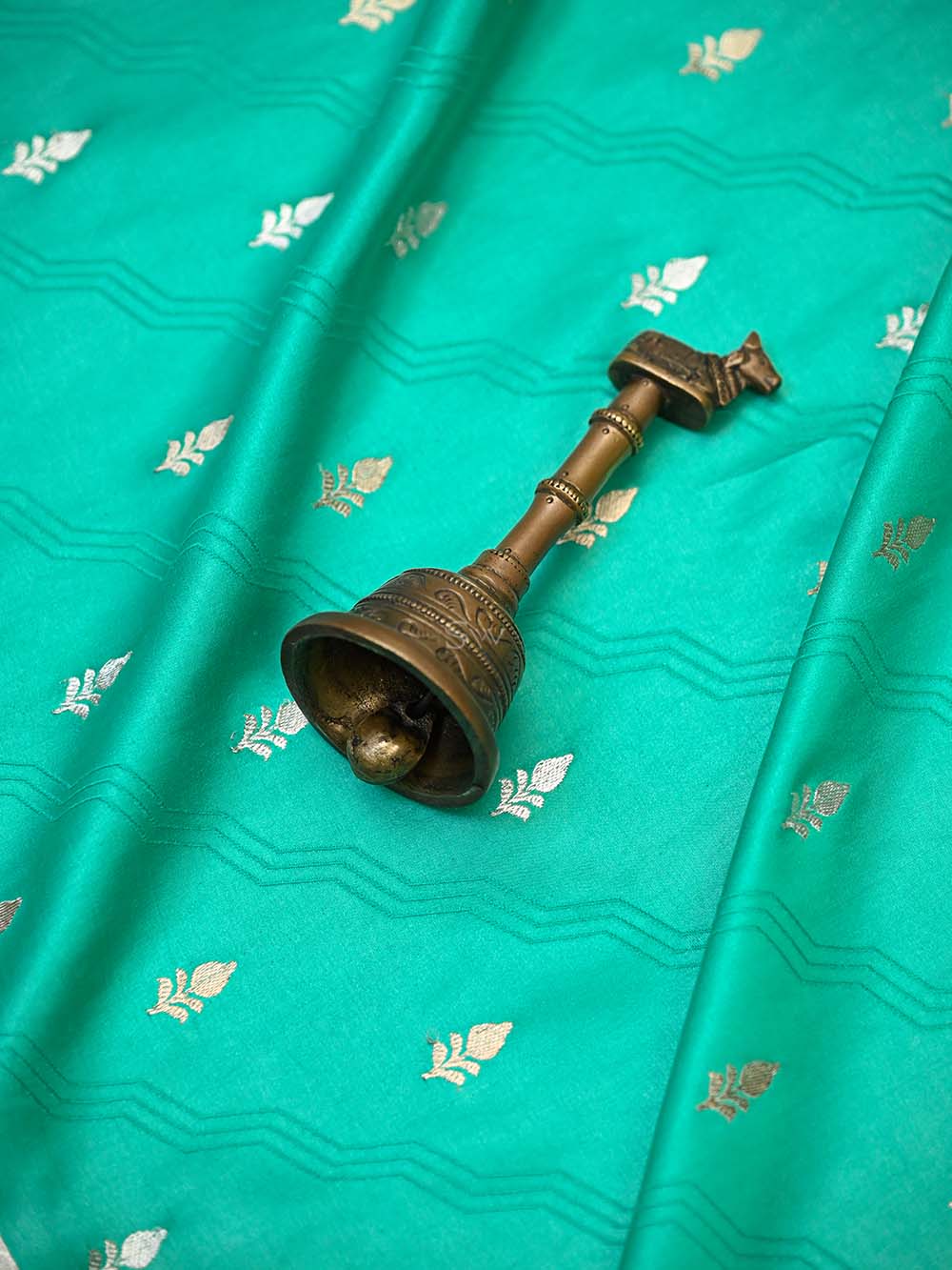 Sea Green Booti Satin Silk Handloom Banarasi Saree - Sacred Weaves