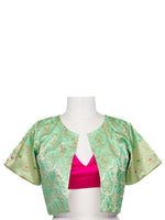Sea Green Silk Meenakari Handloom Banarasi Jacket - Sacred Weaves