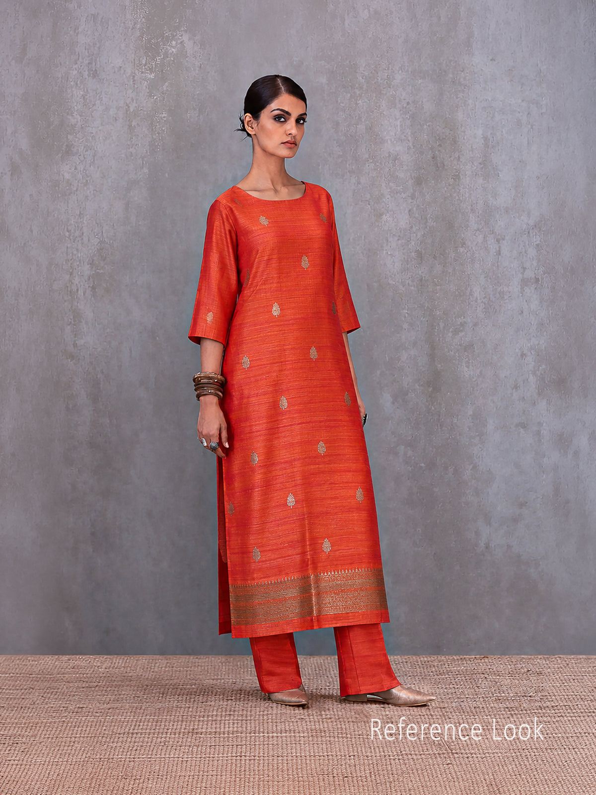 Dark Orange Booti Dupion Silk Handloom Banarasi Suit - Sacred Weaves