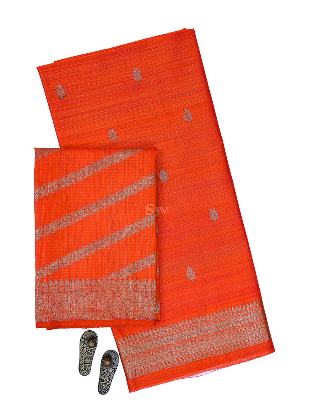 Dark Orange Booti Dupion Silk Handloom Banarasi Suit - Sacred Weaves