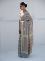 Grey Stripe Khaddi Georgette Handloom Banarasi Saree - Sacred Weaves
