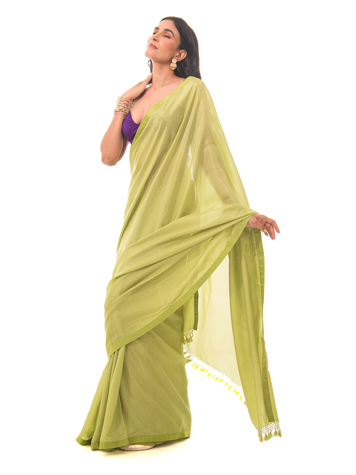 Green Plain Silk Handloom Saree - Sacred Weaves