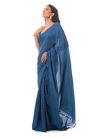 Midnight Blue Plain Silk Handloom Saree - Sacred Weaves