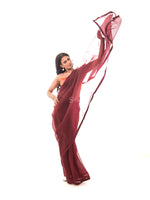 Brown Plain Organza Handloom Saree - Sacred Weaves
