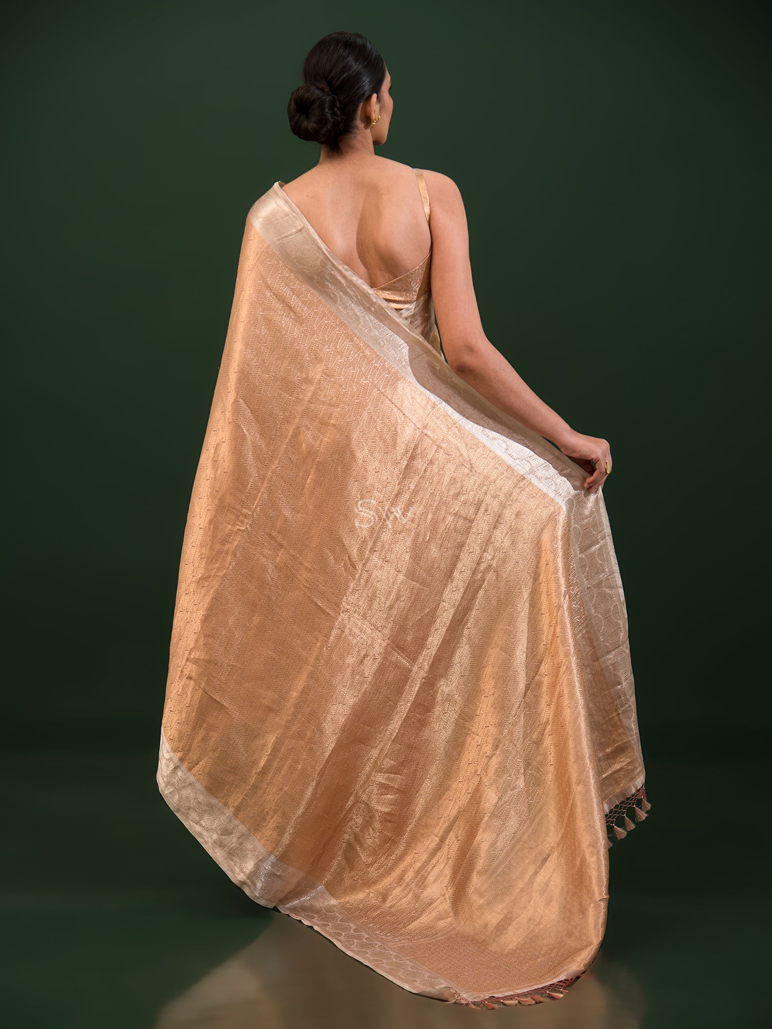 Brown Tissue Brocade Handloom Banarasi Saree - Sacred Weaves