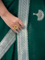 Bottle Green Satin Silk Handloom Banarasi Saree - Sacred Weaves