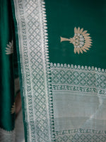 Bottle Green Satin Silk Handloom Banarasi Saree - Sacred Weaves
