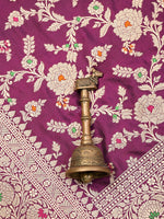 Wine Meenakari Jaal Katan Silk Handloom Banarasi Dupatta - Sacred Weaves