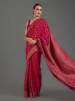 Magenta Jaal Crepe Silk Handloom Banarasi Saree