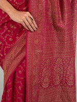 Magenta Jaal Crepe Silk Handloom Banarasi Saree