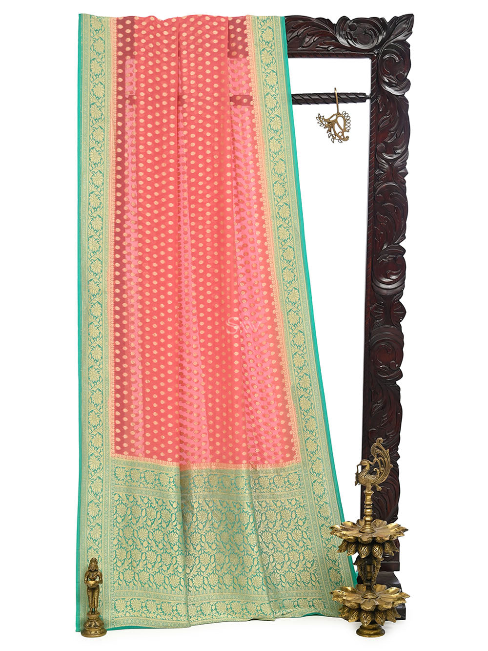 Pastel Pink Booti Khaddi Georgette Handloom Banarasi Saree