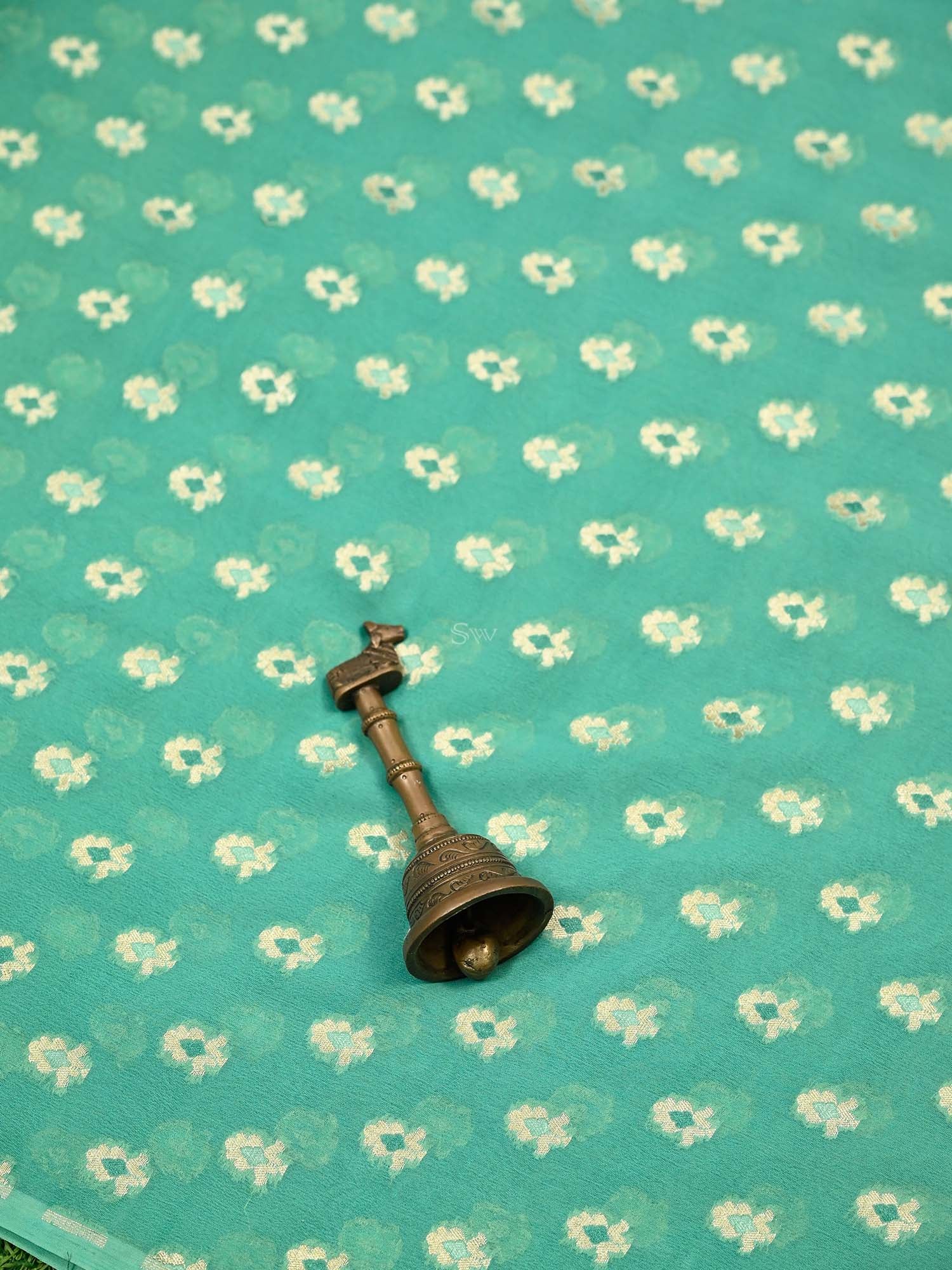 Sea Green Meenakari Khaddi Georgette Handloom Banarasi Suit - Sacred Weaves