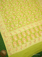 Lime Green Meenakari Khaddi Georgette Handloom Banarasi Suit - Sacred Weaves