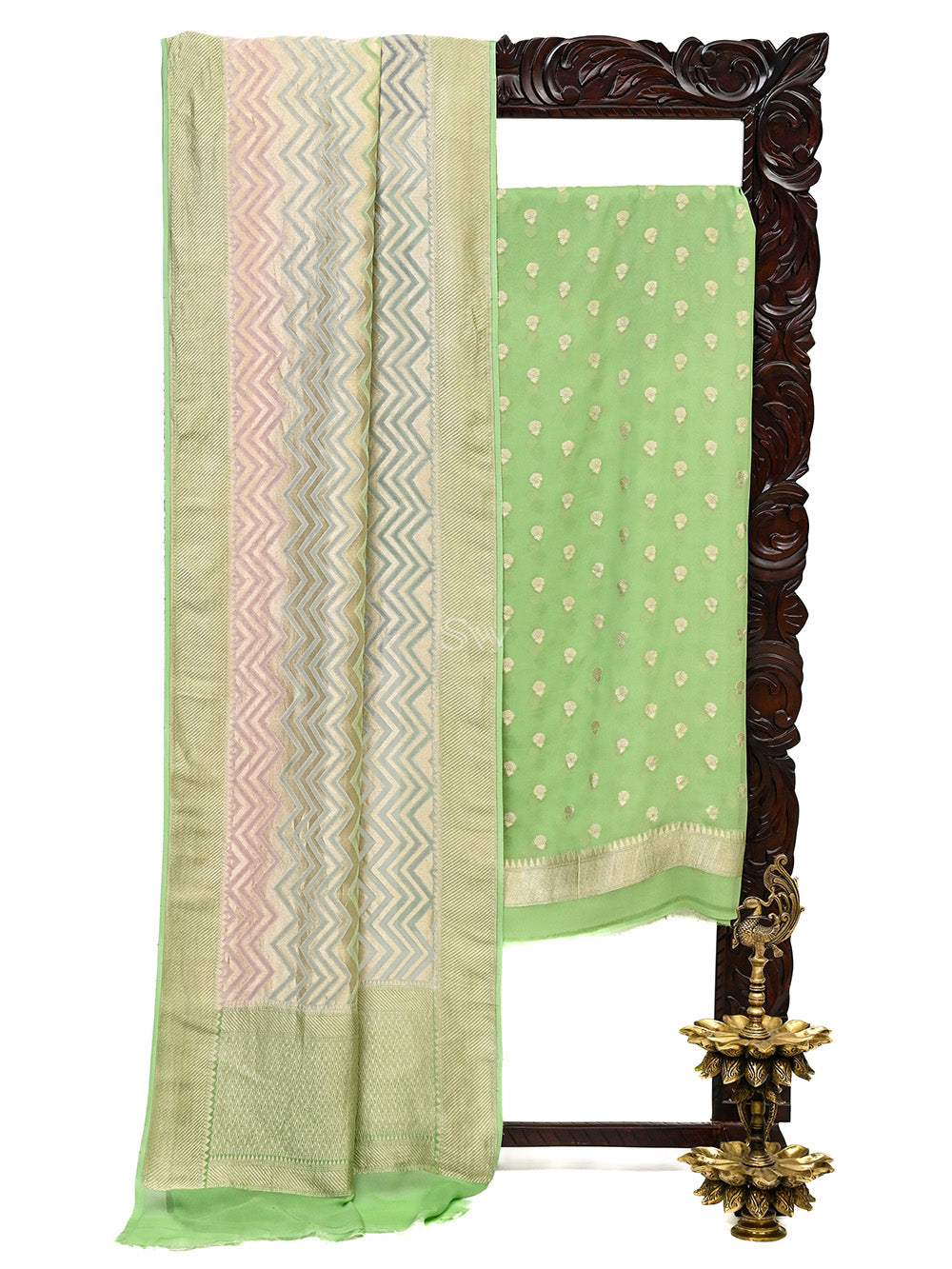 Green Rangkat Khaddi Georgette Handloom Banarasi Suit - Sacred Weaves
