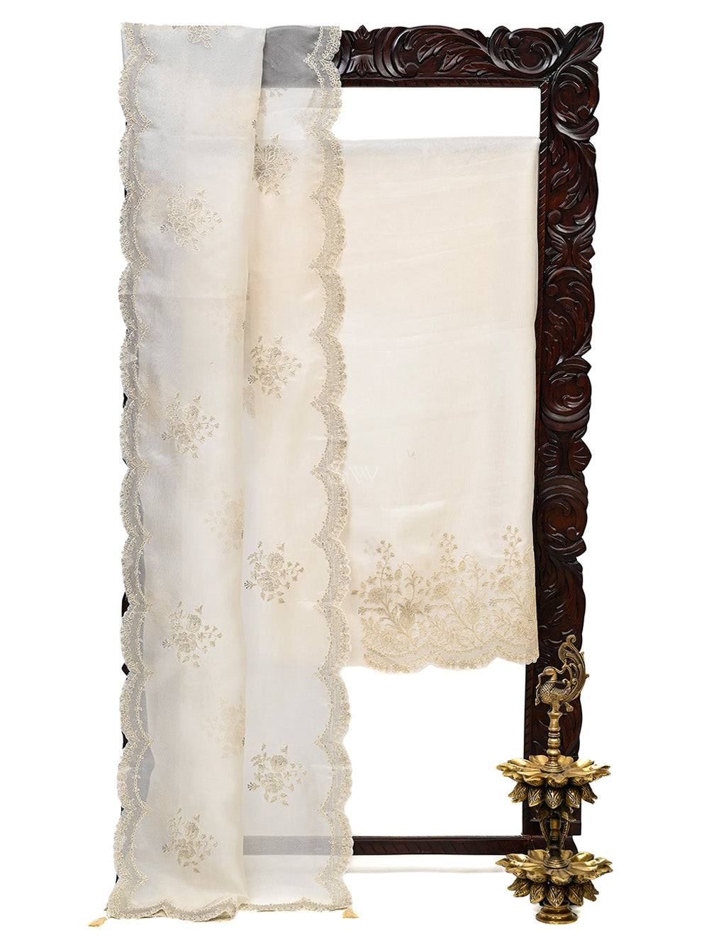 Off White Embroidered Organza Handloom Banarasi Suit - Sacred Weaves