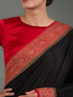 Black Plain Crepe Silk Handloom Banarasi Saree