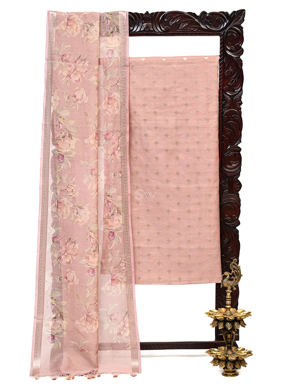 Onion Pink Zari Booti Cotton Tiissue Silk Handloom Banarasi Suit - Sacred Weaves