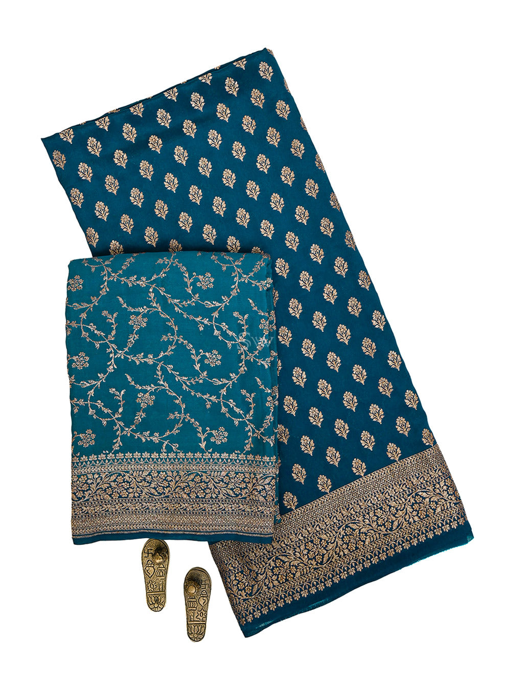 Midnight Blue Booti Crepe Silk Handloom Banarasi Suit - Sacred Weaves