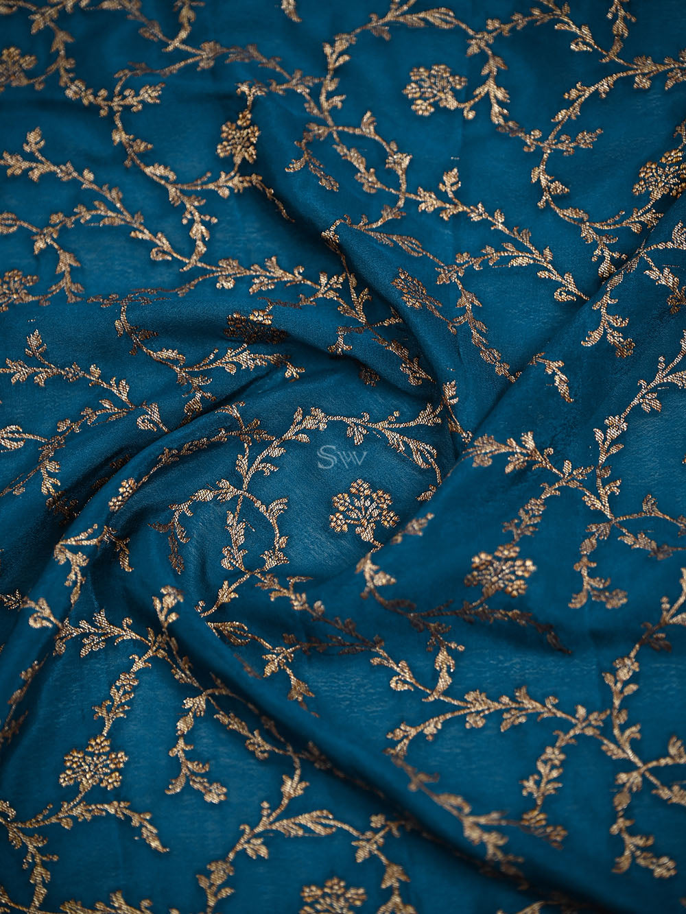 Midnight Blue Booti Crepe Silk Handloom Banarasi Suit - Sacred Weaves