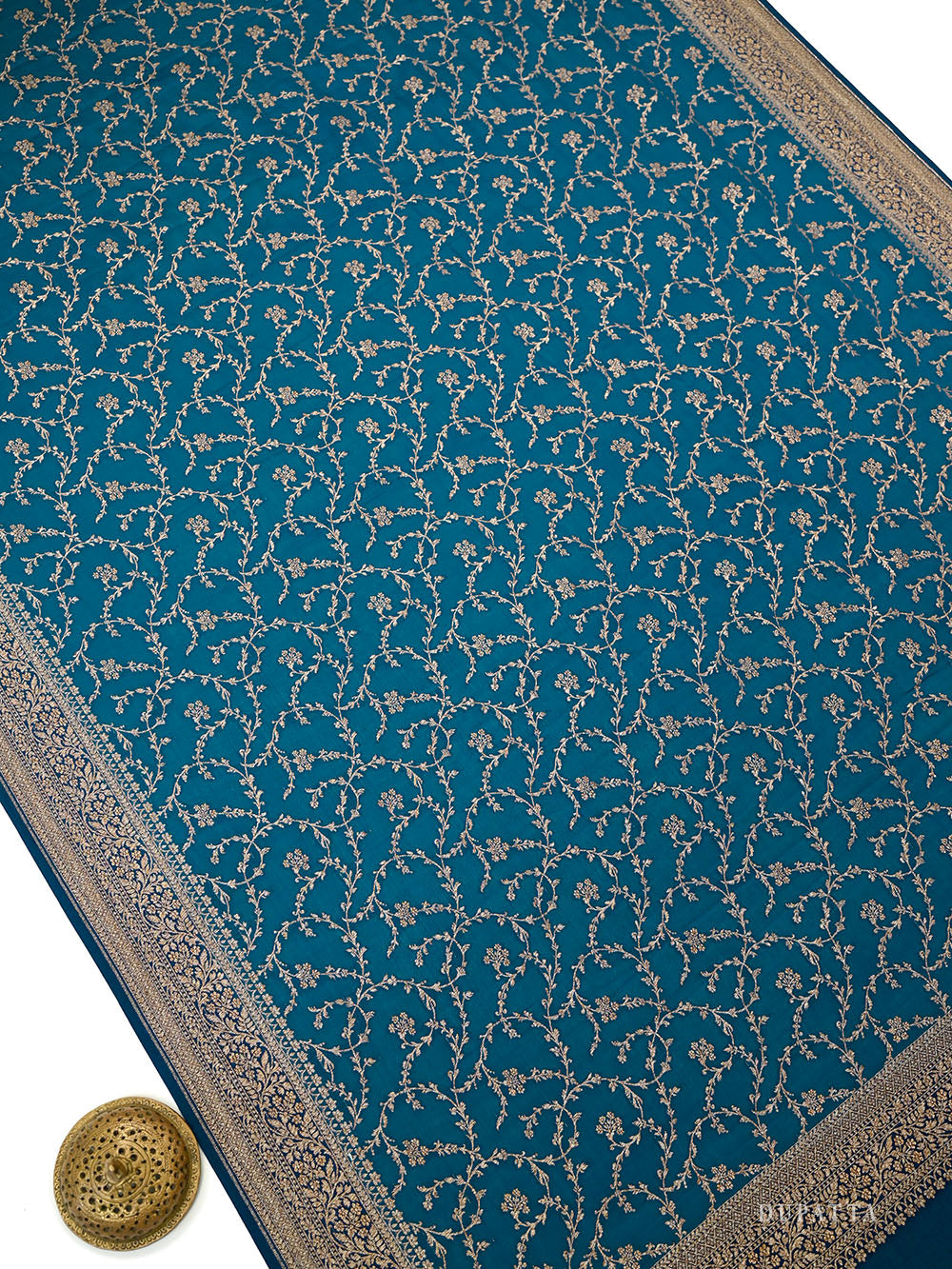Midnight Blue Booti Crepe Silk Handloom Banarasi Suit - Sacred Weaves