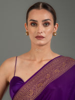 Purple Plain Crepe Silk Handloom Banarasi Saree - Sacred Weaves