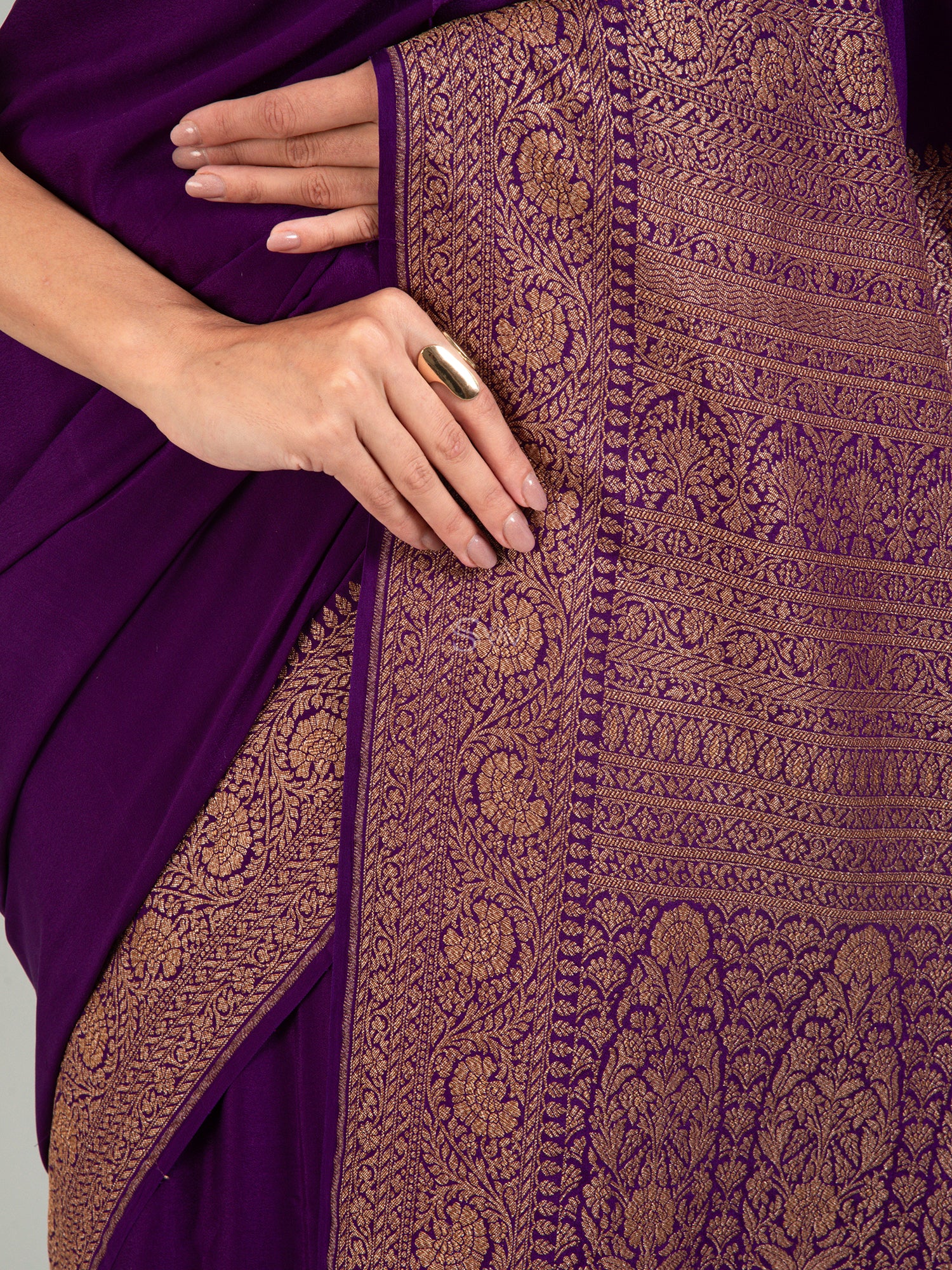 Purple Plain Crepe Silk Handloom Banarasi Saree - Sacred Weaves