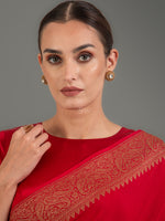 Red Plain Crepe Silk Handloom Banarasi Saree - Sacred Weaves