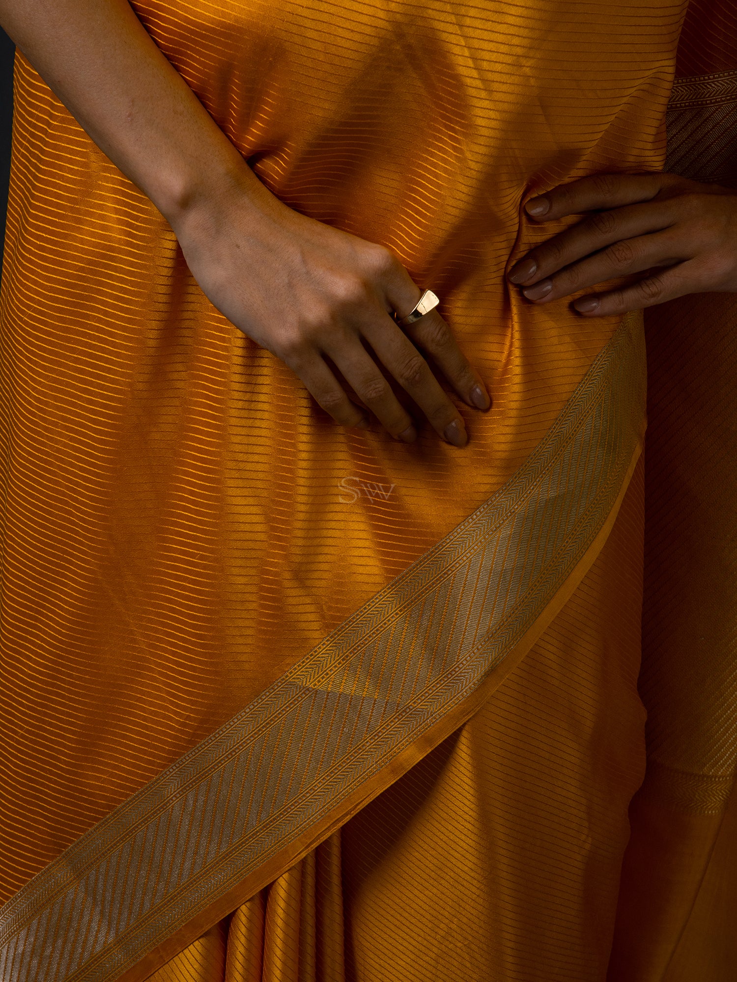 Mustard Satin Tanchoi Handloom Banarasi Saree - Sacred Weaves